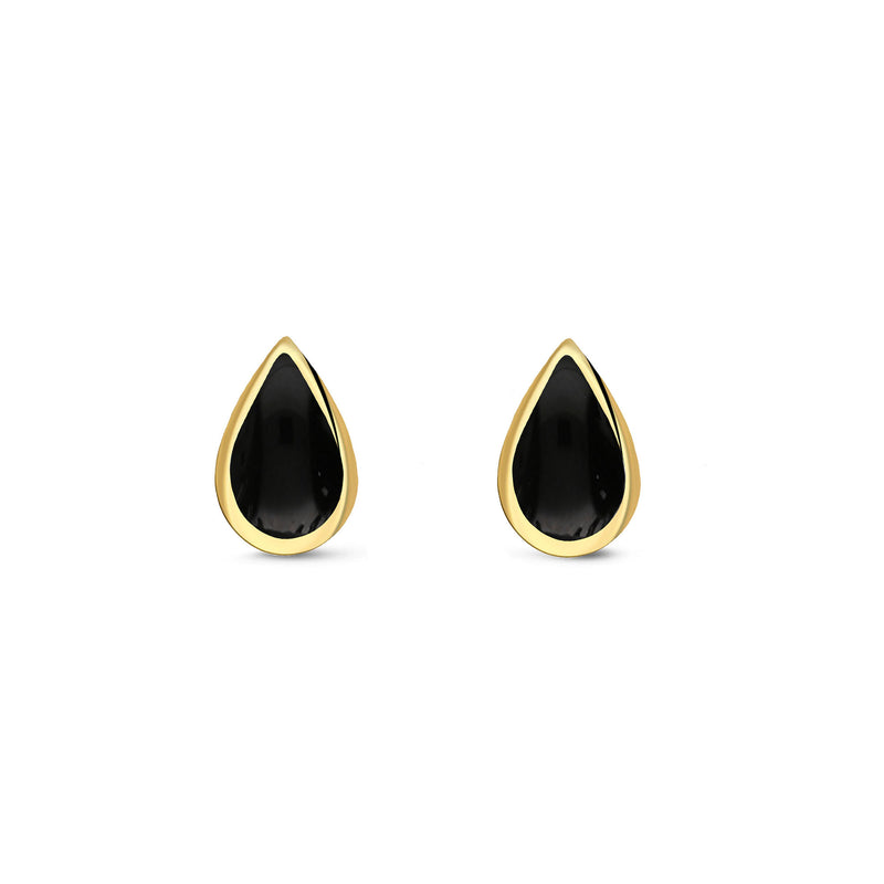 Yellow Gold Vermeil Whitby Jet Teardrop Stud Earrings