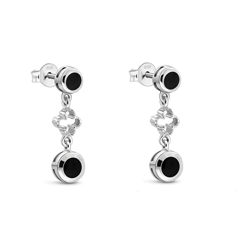 Sterling Silver Whitby Jet Clover Stud Drop Earrings