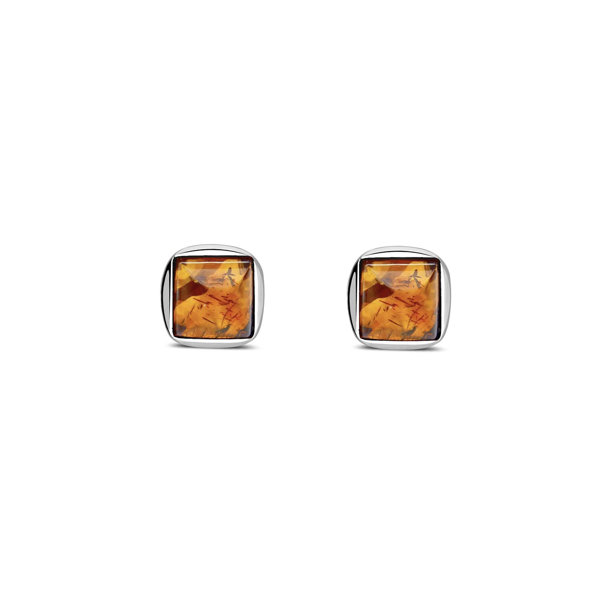 Sterling Silver Amber Designer Square Stud Earrings