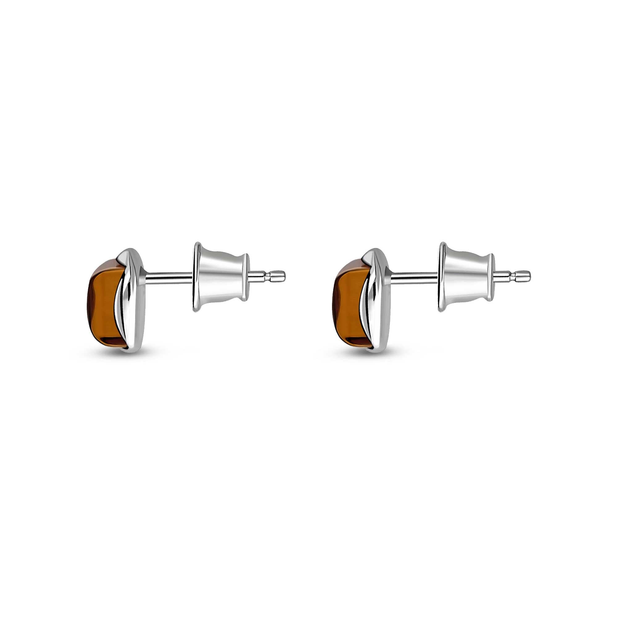 Sterling Silver Amber Designer Square Stud Earrings