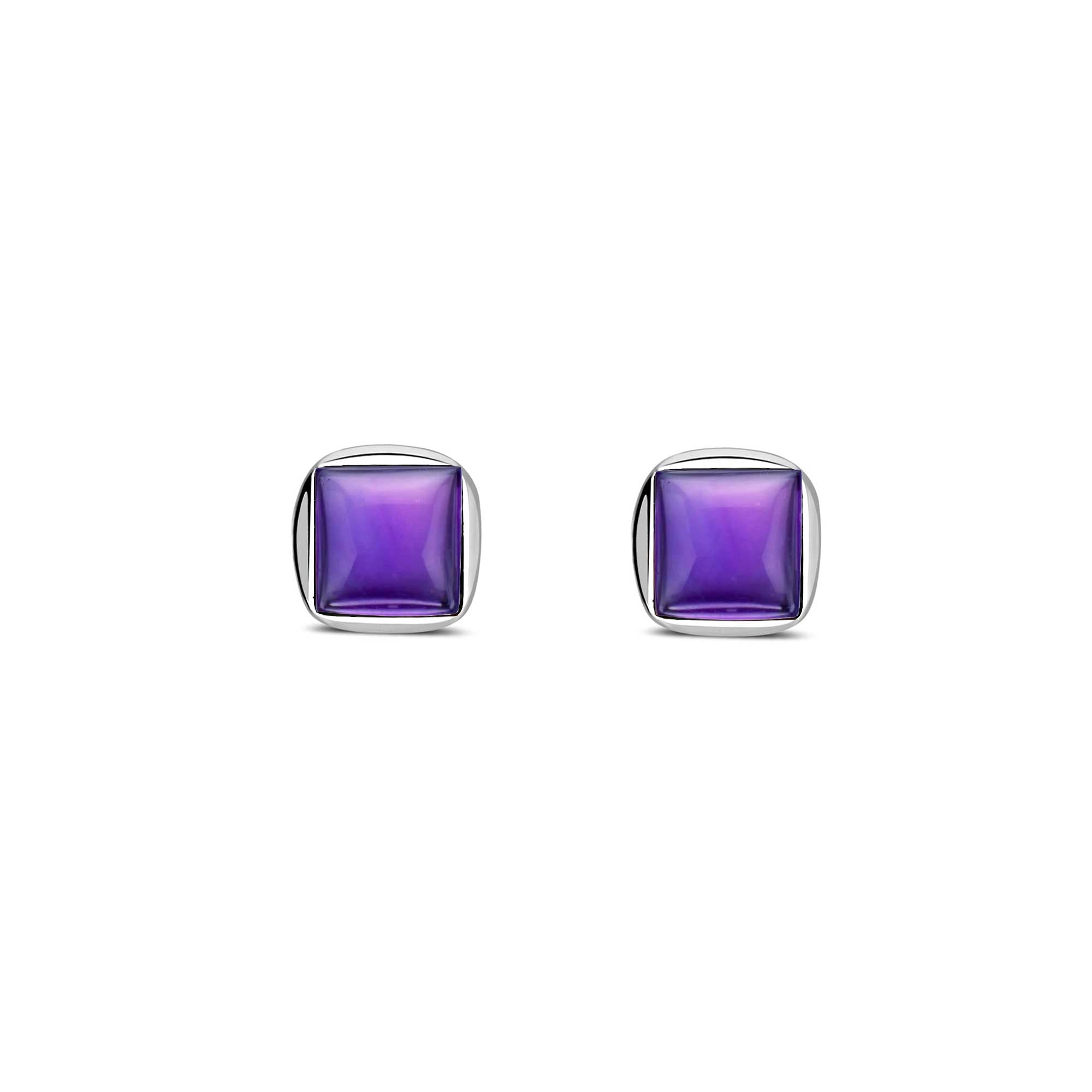 Sterling Silver Amethyst Designer Square Stud Earrings