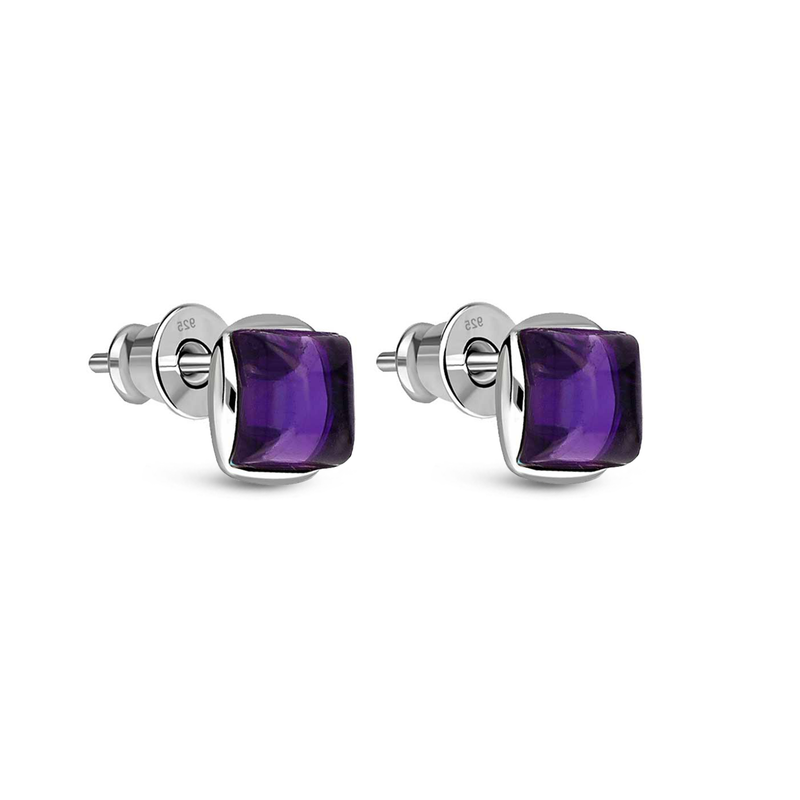 Sterling Silver Amethyst Designer Square Stud Earrings