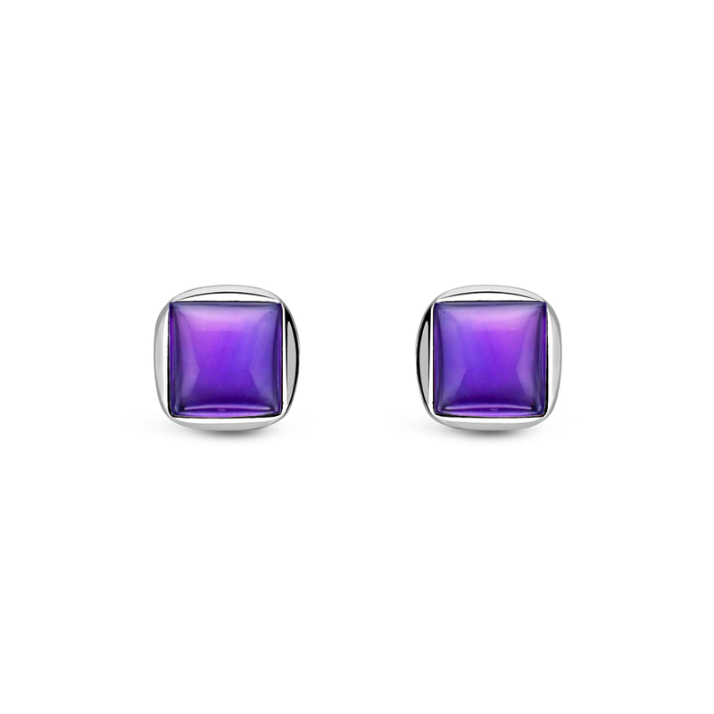 Sterling Silver Amethyst Designer Square Stud Earrings