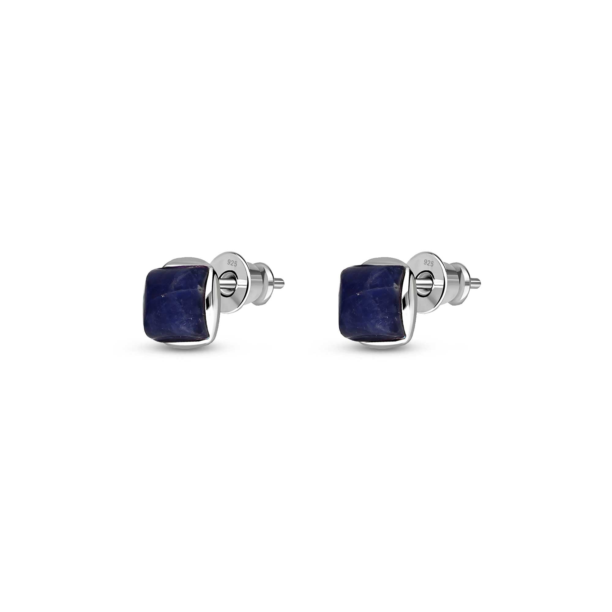 Sterling Silver Sodalite Designer Square Stud Earrings