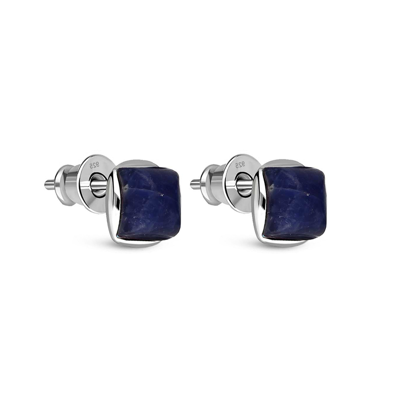 Sterling Silver Sodalite Designer Square Stud Earrings