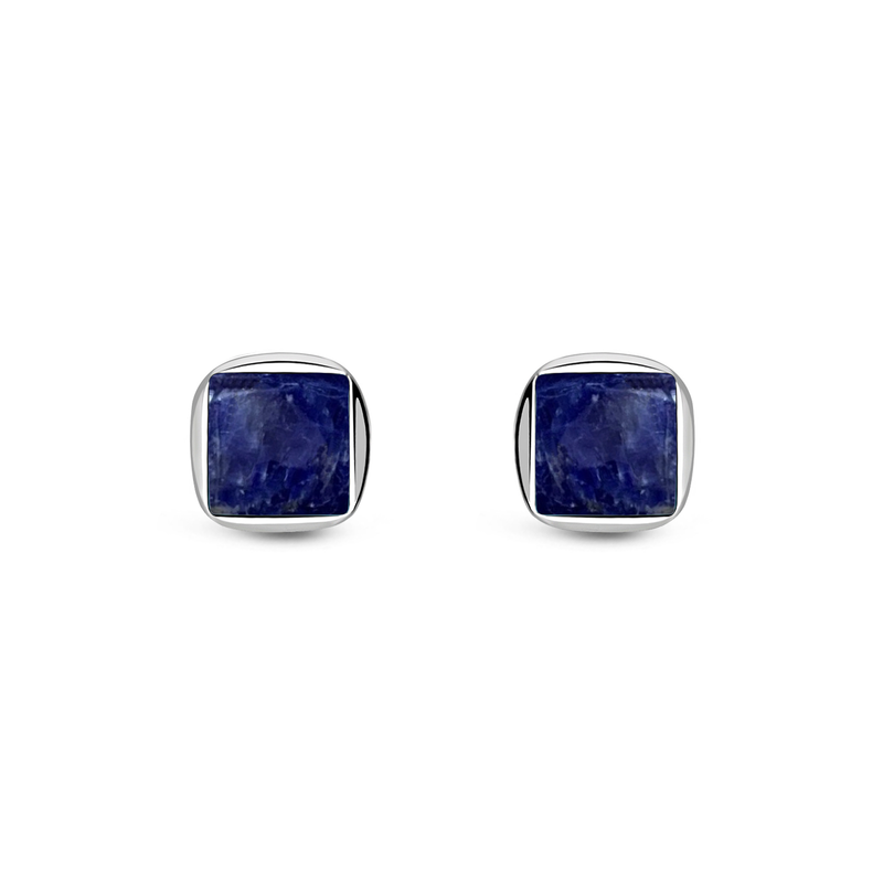 Sterling Silver Sodalite Designer Square Stud Earrings