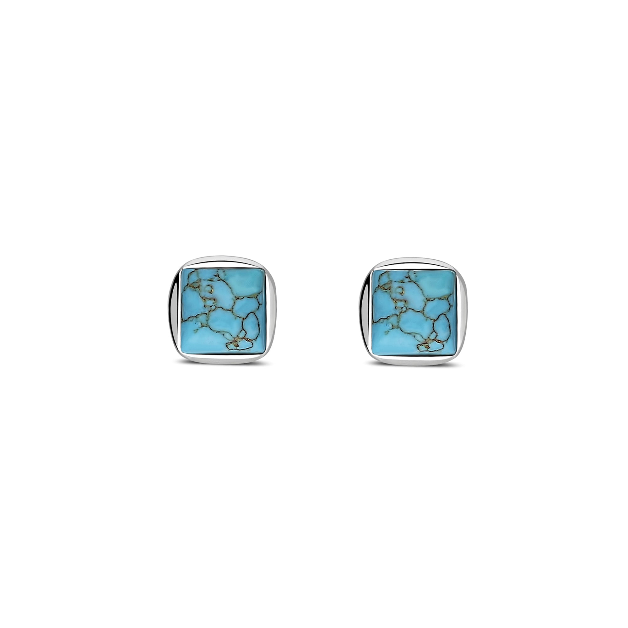 Sterling Silver Turquoise Designer Square Stud Earrings