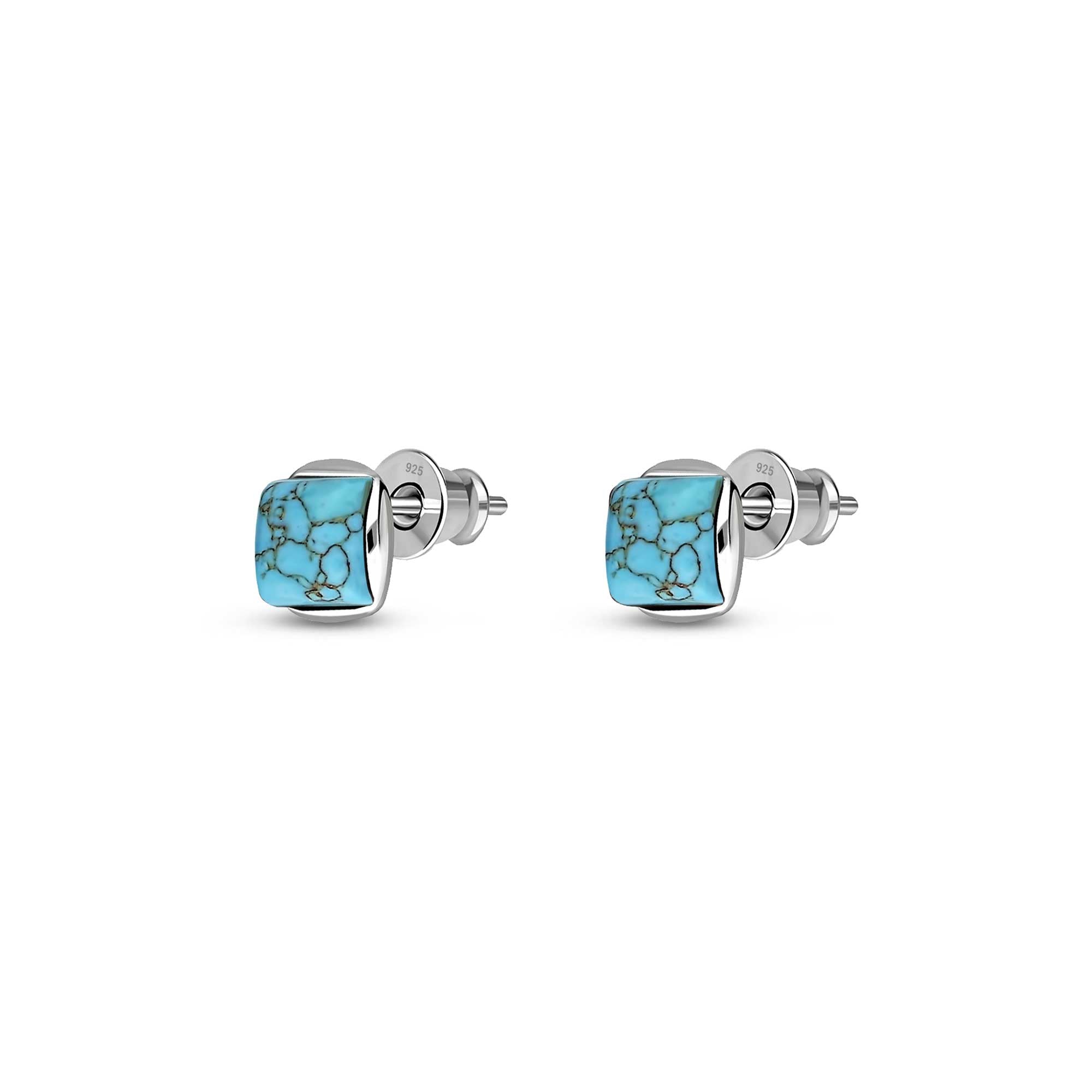 Sterling Silver Turquoise Designer Square Stud Earrings