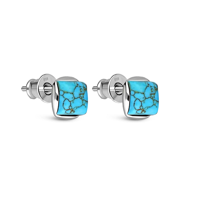Sterling Silver Turquoise Designer Square Stud Earrings
