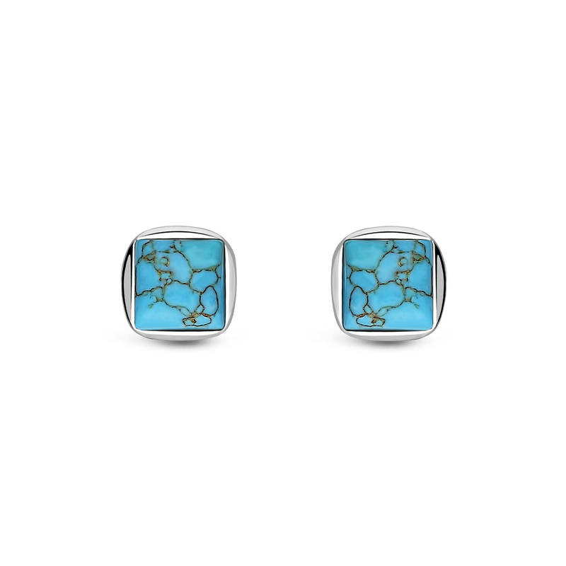 Sterling Silver Turquoise Designer Square Stud Earrings