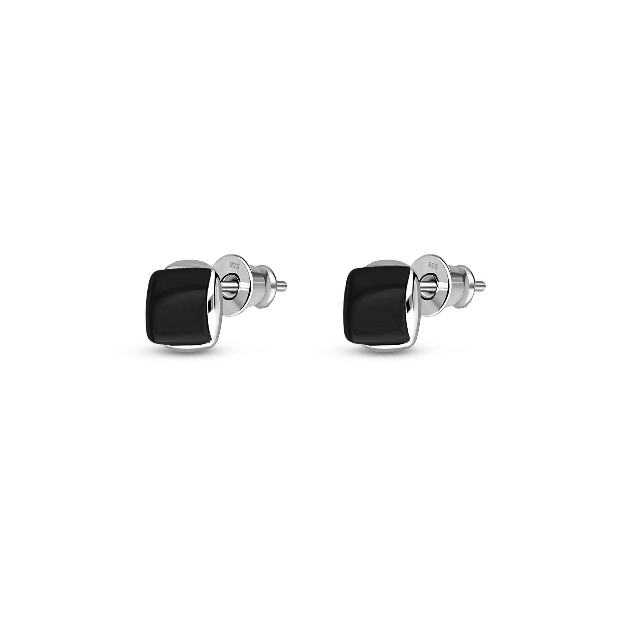 Sterling Silver Whitby Jet Designer Square Stud Earrings