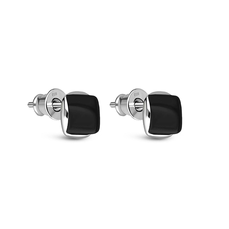 Sterling Silver Whitby Jet Designer Square Stud Earrings