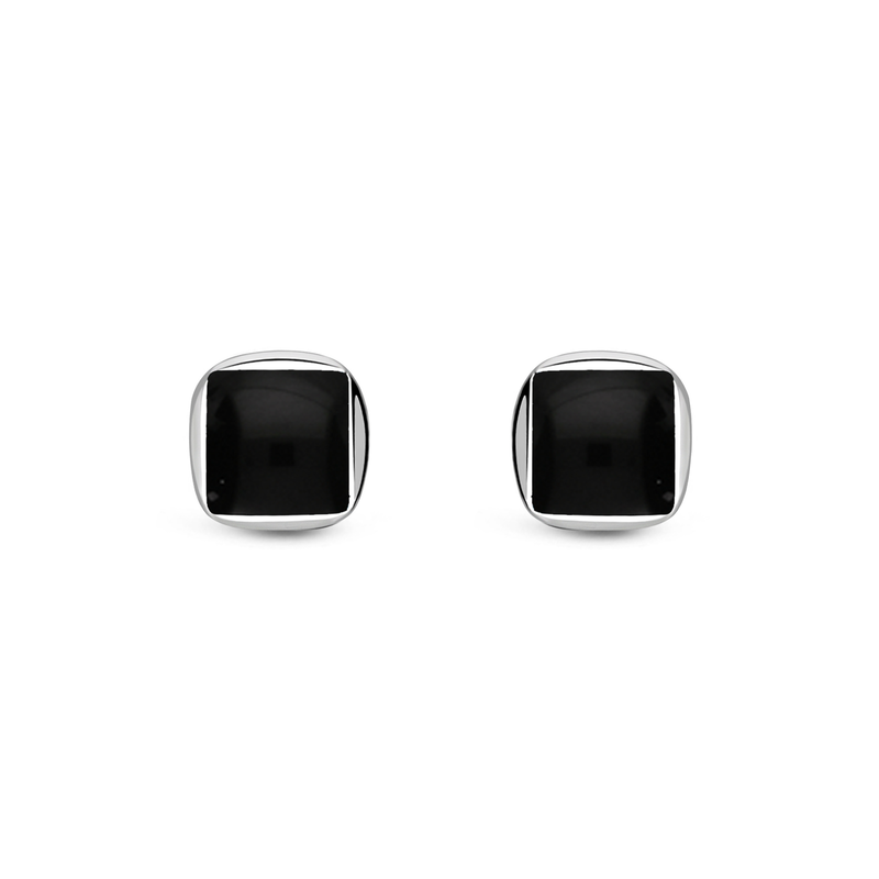 Sterling Silver Whitby Jet Designer Square Stud Earrings
