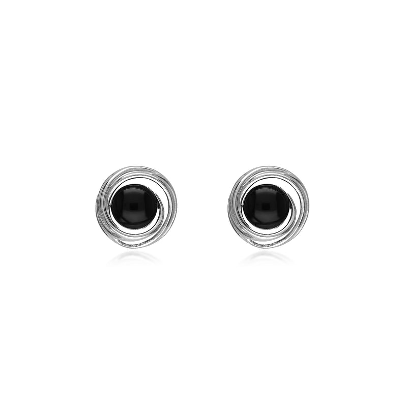 Sterling Silver Whitby Jet Large Swirl Round Stud Earrings