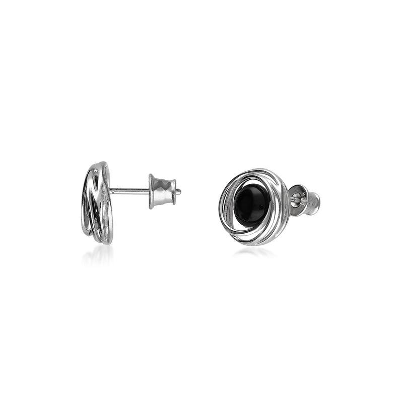 Sterling Silver Whitby Jet Large Swirl Round Stud Earrings