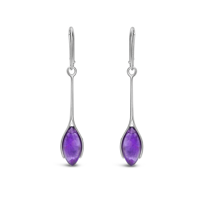 Sterling Silver Amethyst Elegant Long Drop Earrings