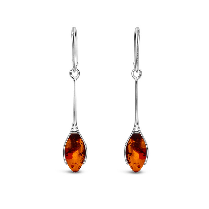 Sterling Silver Amber Elegant Long Drop Earrings