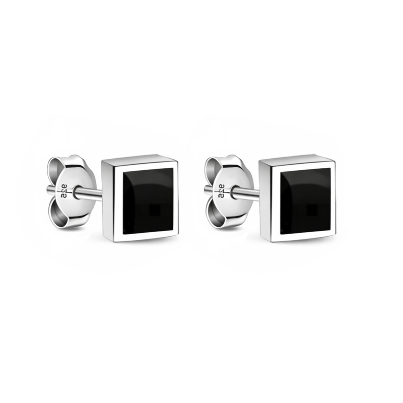Sterling Silver Whitby Jet Large Square Stud Earrings