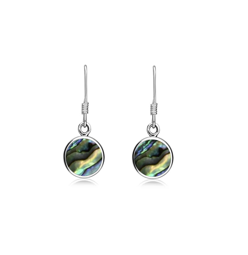 Sterling Silver Abalone Round Drop Earrings