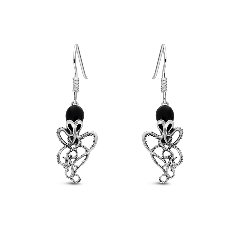 Sterling Silver Whitby Jet Octopus Drop Earrings