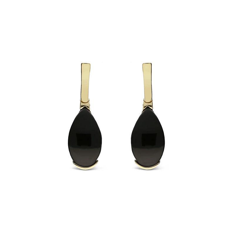 9ct Yellow Gold Whitby Jet Teardrop Bar Earrings