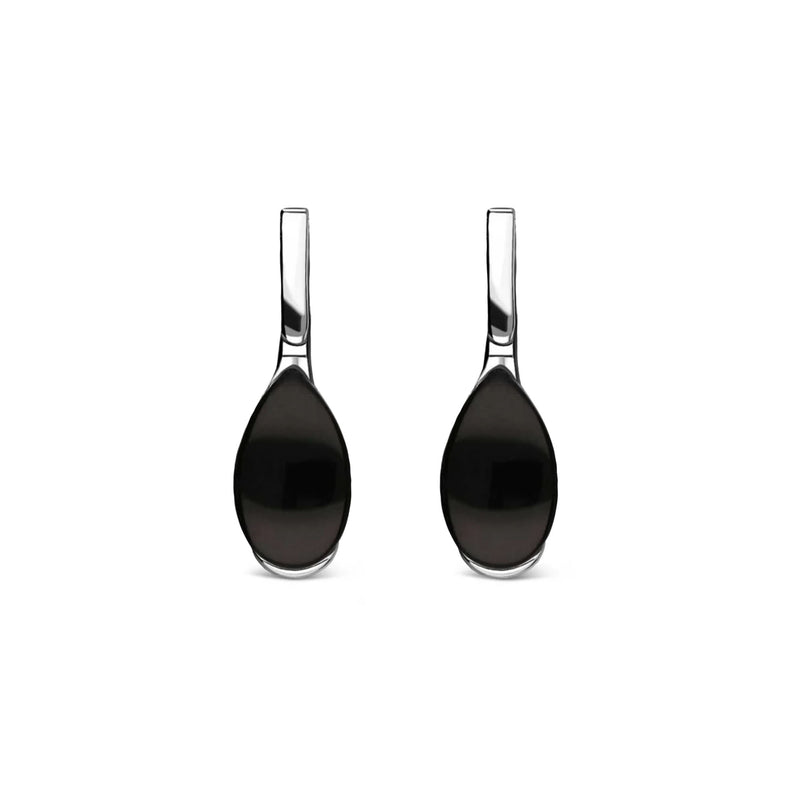 Sterling Silver Whitby Jet Teardrop Bar Stud Drop Earrings