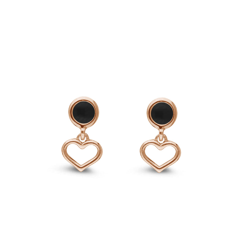 Rose Gold Vermeil Whitby Jet Round Heart Drop Earrings
