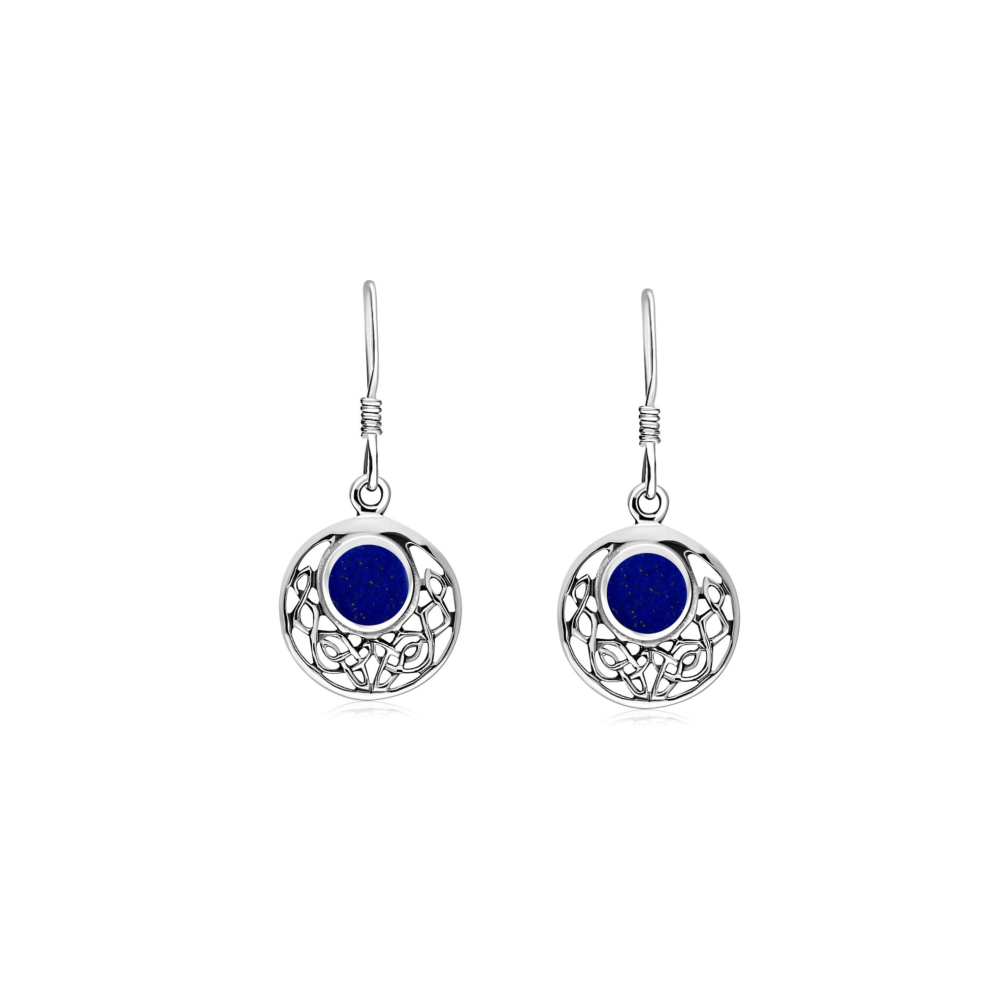 Sterling Silver Lapis Lazuli Celtic Disc Drop Earrings