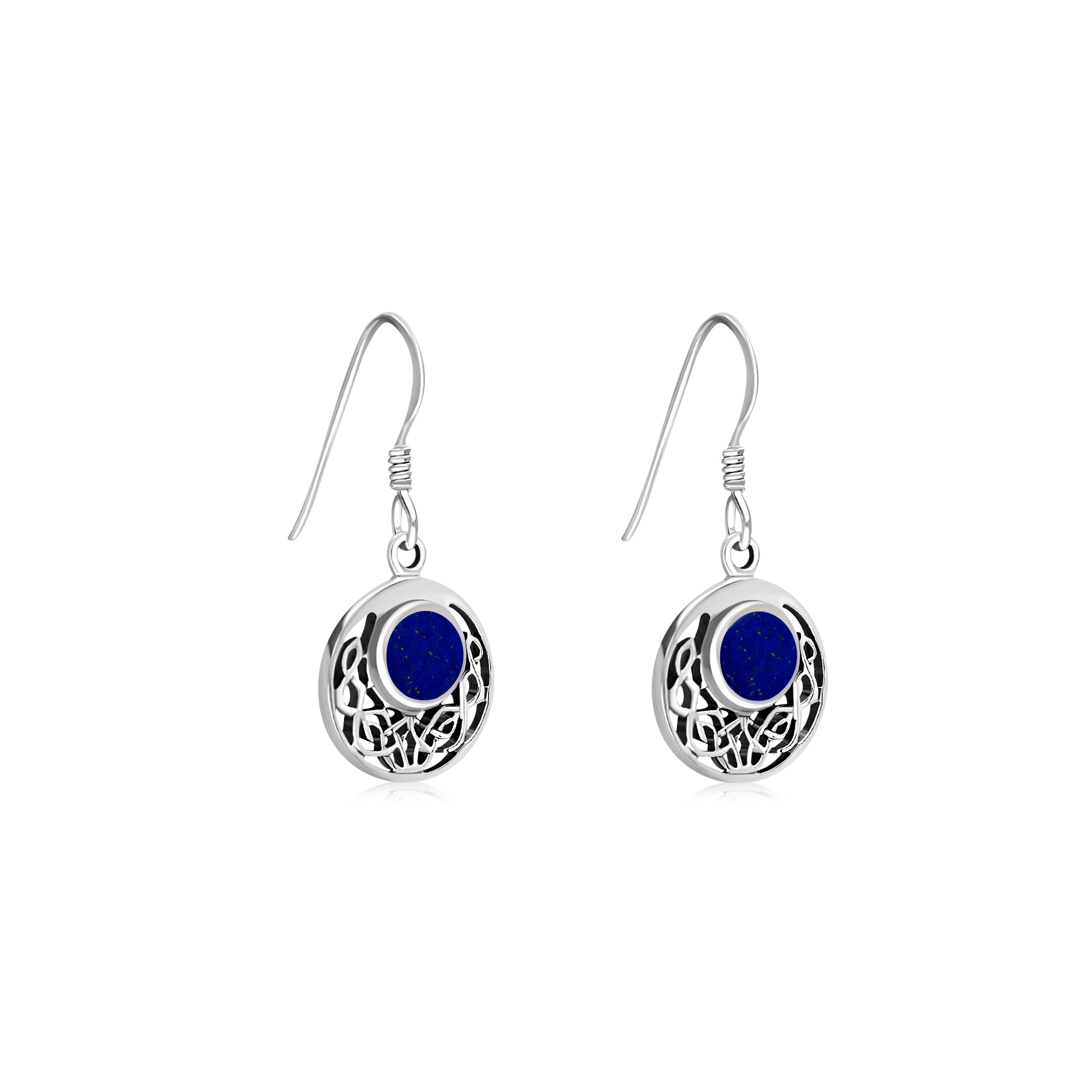 Sterling Silver Lapis Lazuli Celtic Disc Drop Earrings