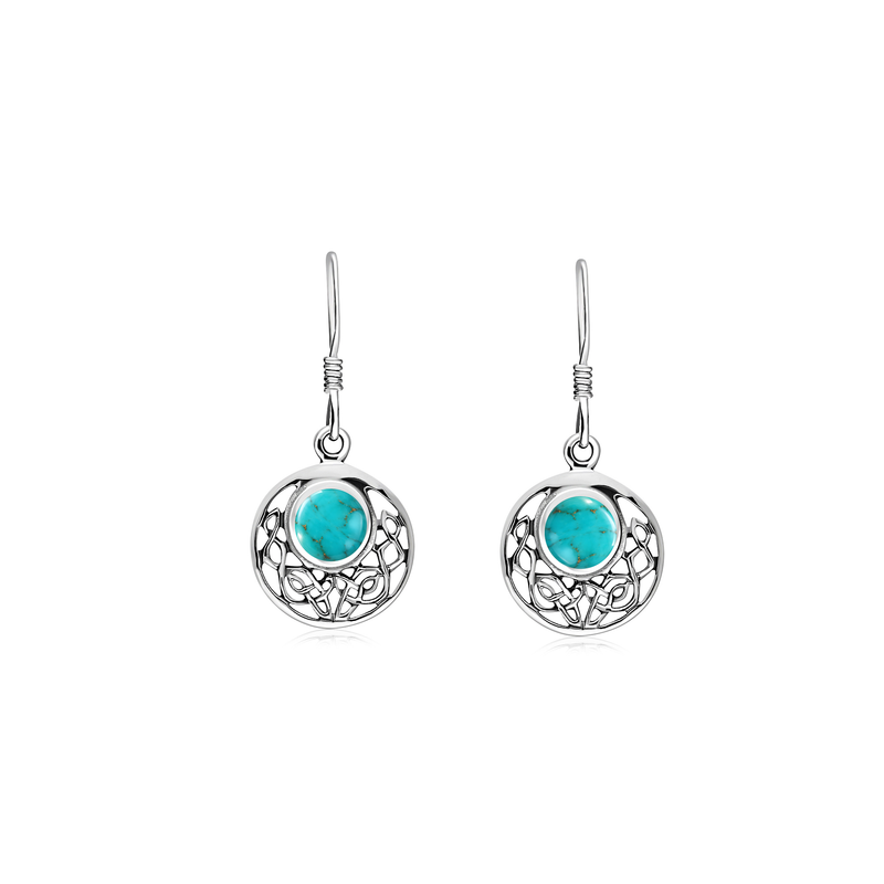 Sterling Silver Turquoise Celtic Disc Drop Earrings