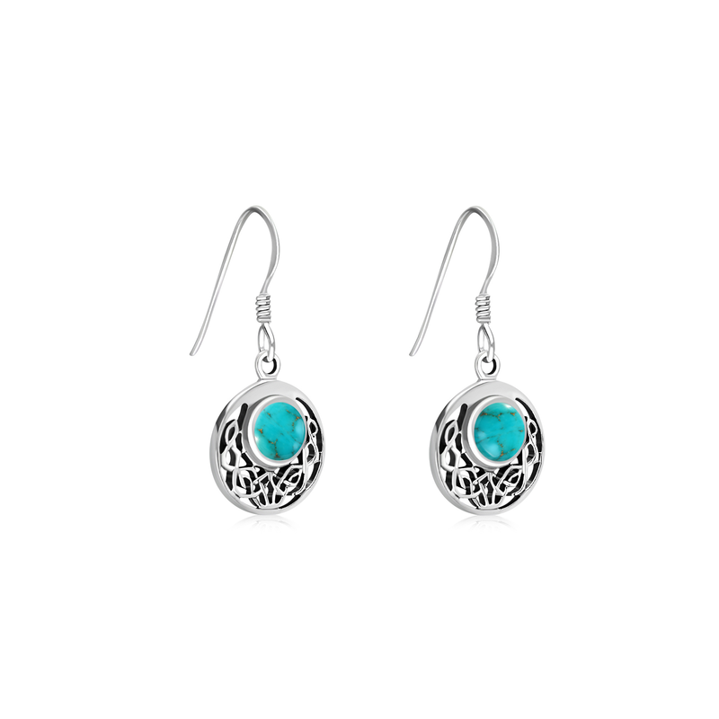 Sterling Silver Turquoise Celtic Disc Drop Earrings