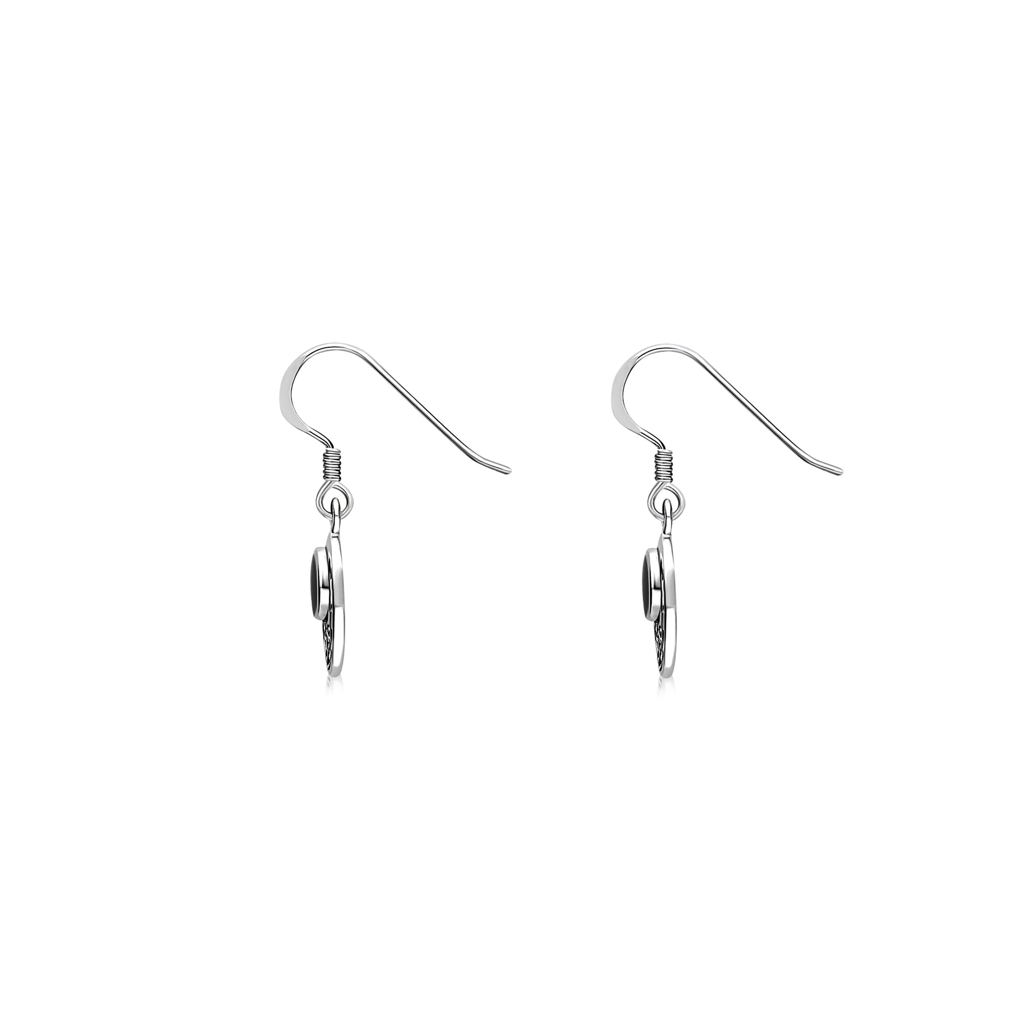 Sterling Silver Whitby Jet Celtic Disc Drop Earrings