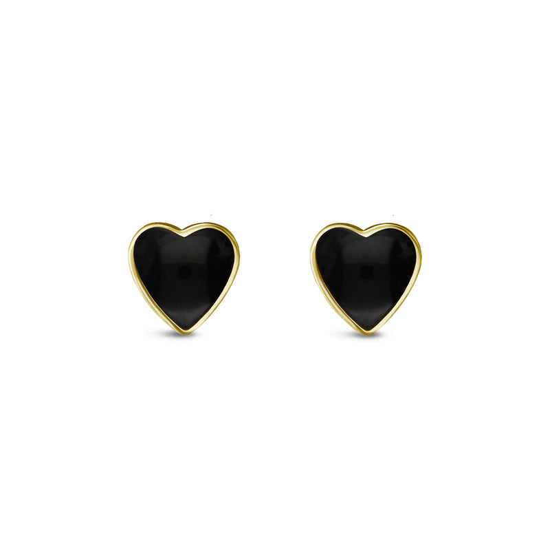 9ct Yellow Gold Whitby Jet Heart Stud Earrings