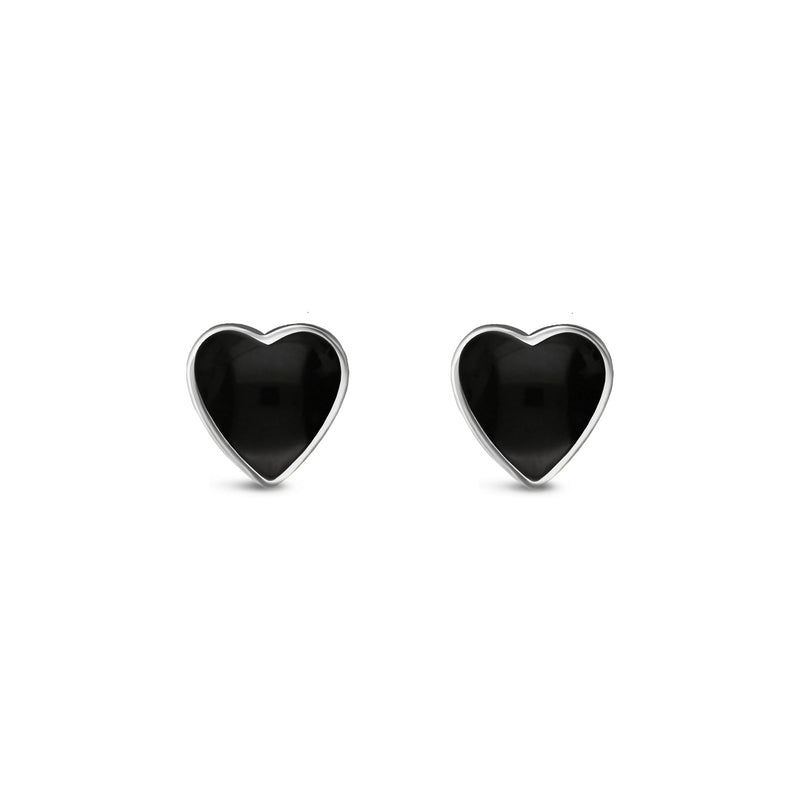 Sterling Silver Whitby Jet Heart Stud Earrings