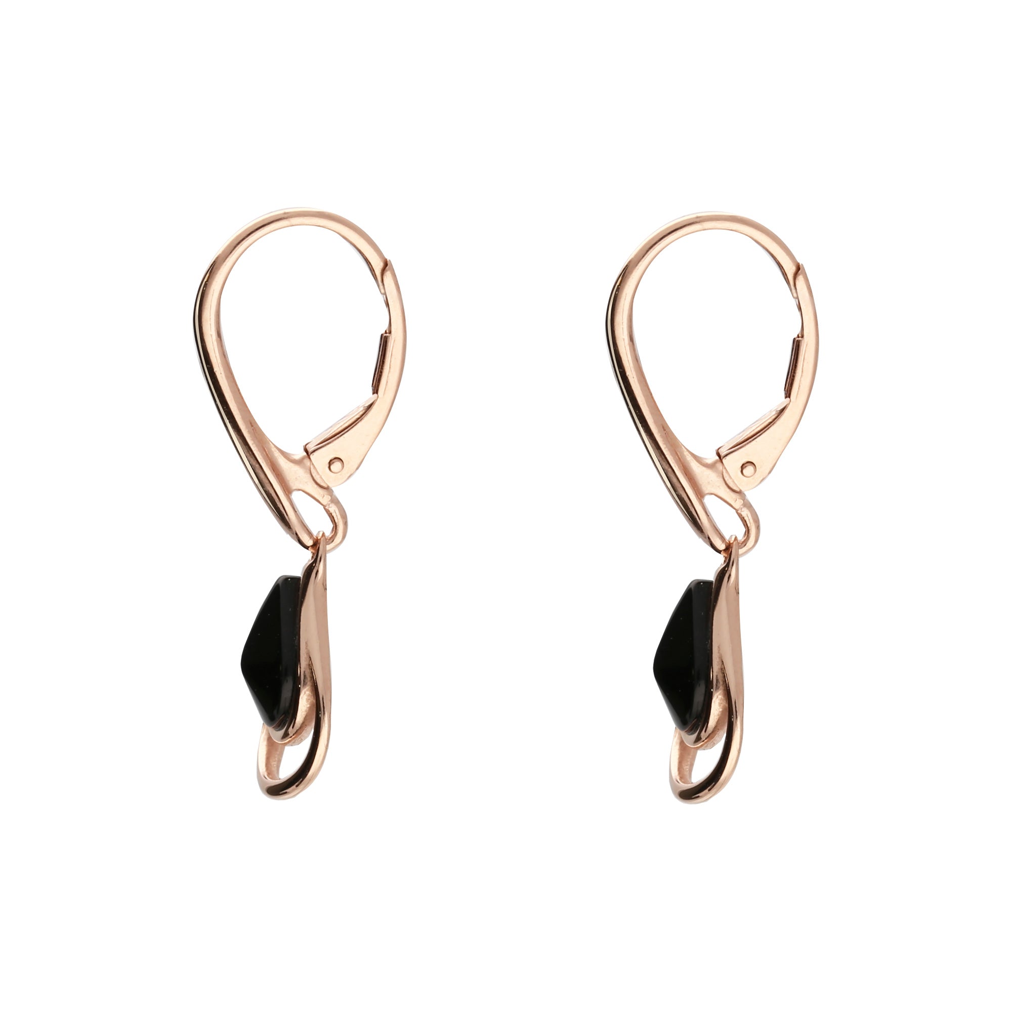 Rose Gold Whitby Jet Offset Pear Drop Earrings