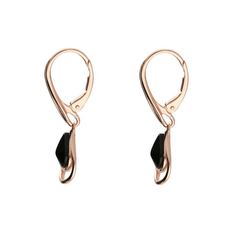 Rose Gold Vermeil Whitby Jet Offset Pear Drop Earrings