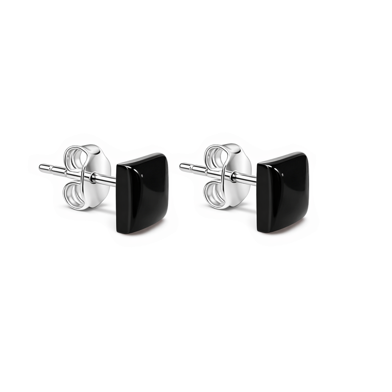 Sterling Silver Whitby Jet Square Button Stud Earrings
