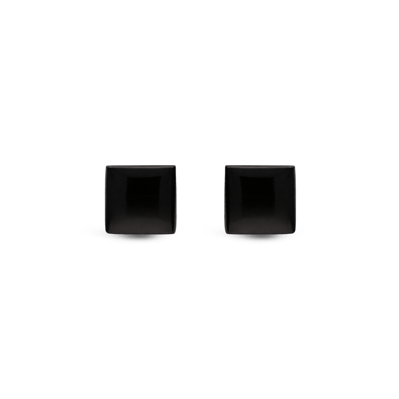 Sterling Silver Whitby Jet Square Button Stud Earrings