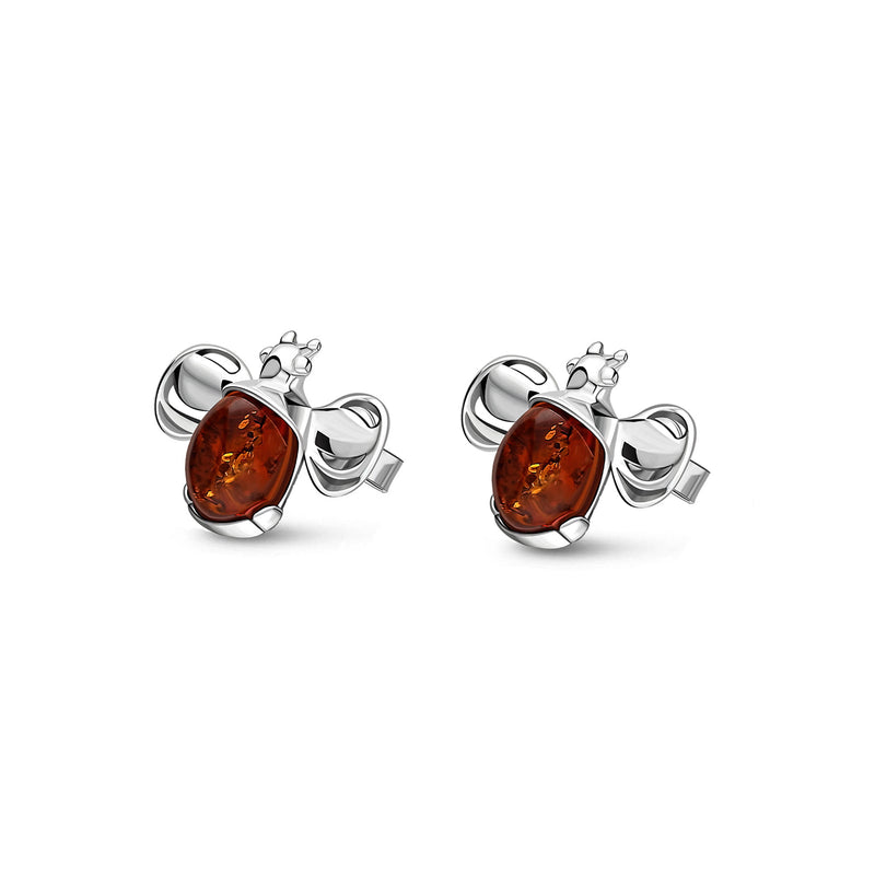 Sterling Silver Amber Bee Stud Earrings