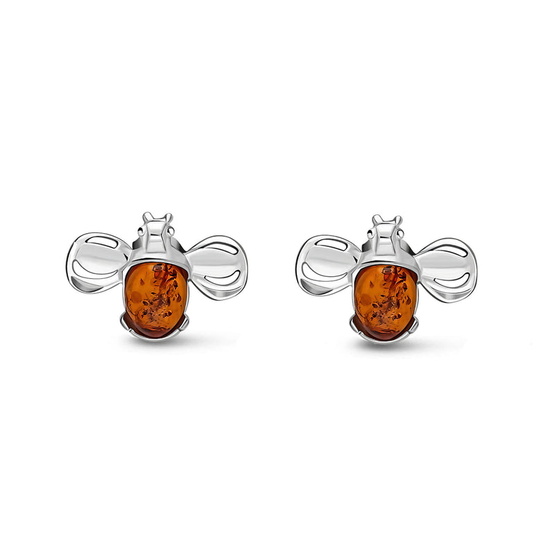 Sterling Silver Amber Bee Stud Earrings