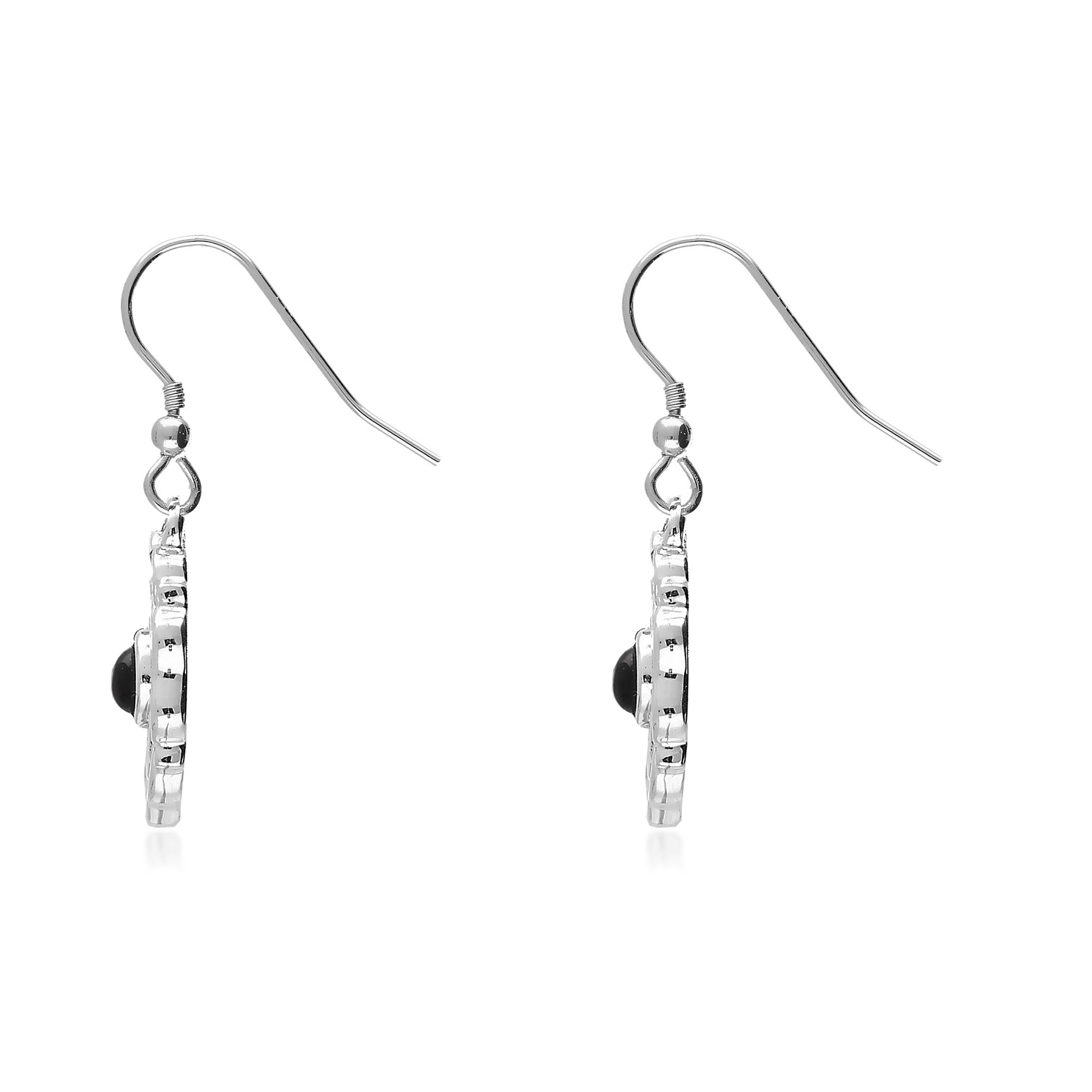 Sterling Silver Whitby Jet Yorkshire Rose Drop Earrings