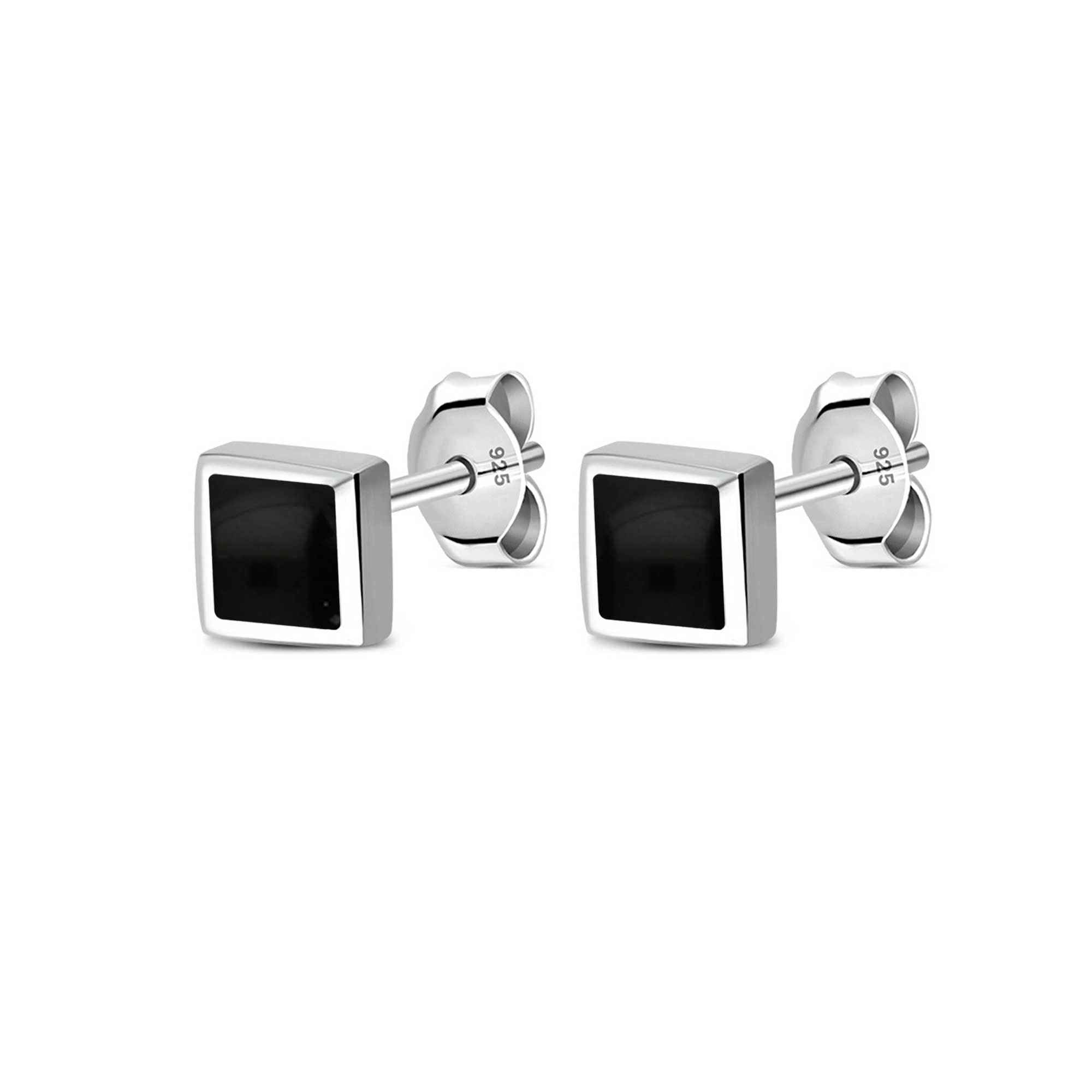 Sterling Silver Whitby Jet Small Square Stud Earrings