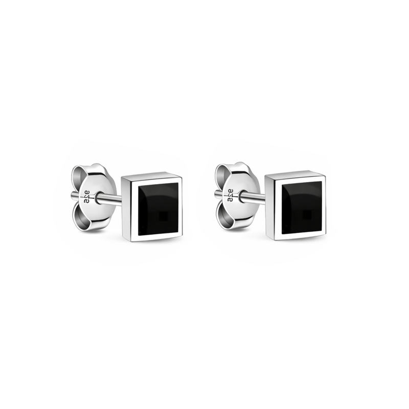 Sterling Silver Whitby Jet Small Square Stud Earrings