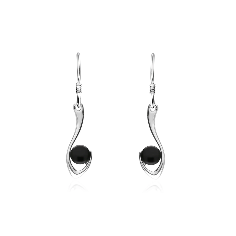Sterling Silver Whitby Jet Elegant Hook Drop Earrings