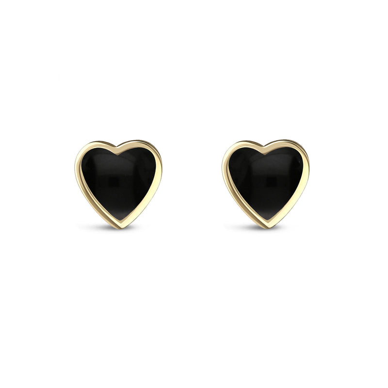 9ct Yellow Gold Whitby Jet Large Heart Stud Earrings