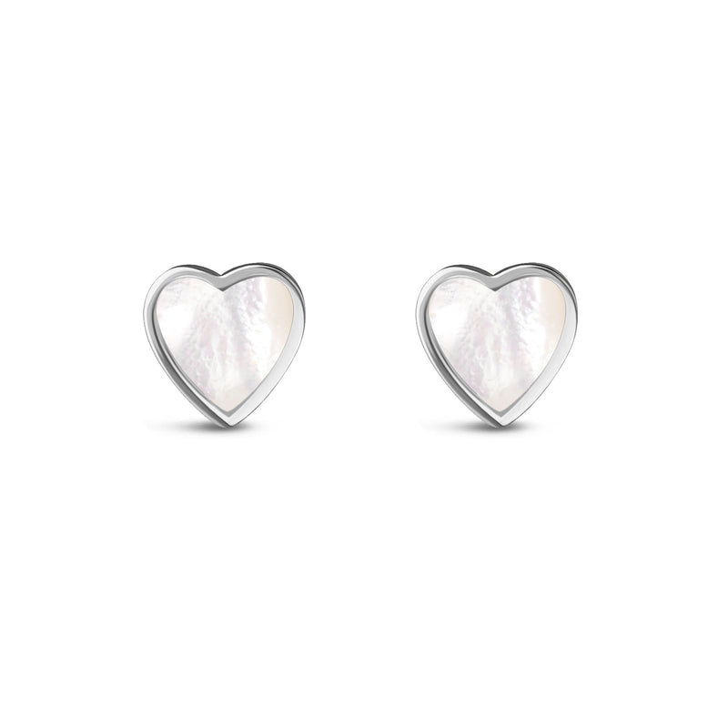 Sterling Silver Mother of Pearl Large Heart Stud Earrings