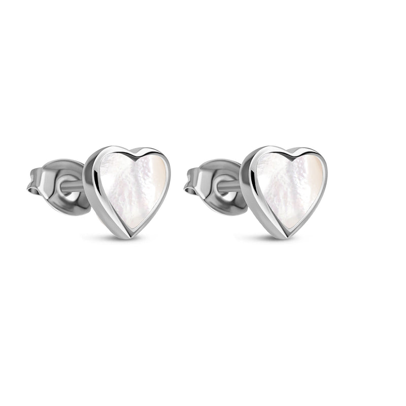 Sterling Silver Mother of Pearl Large Heart Stud Earrings