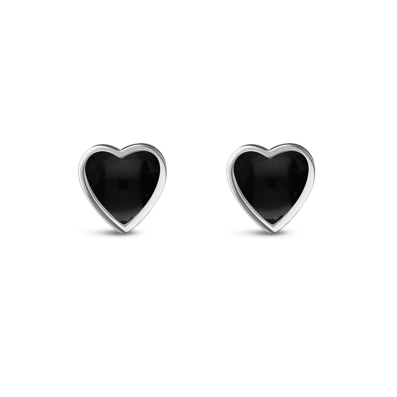 Sterling Silver Whitby Jet Large Heart Stud Earrings