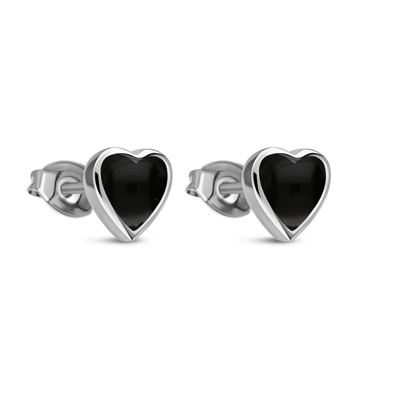 Sterling Silver Whitby Jet Large Heart Stud Earrings