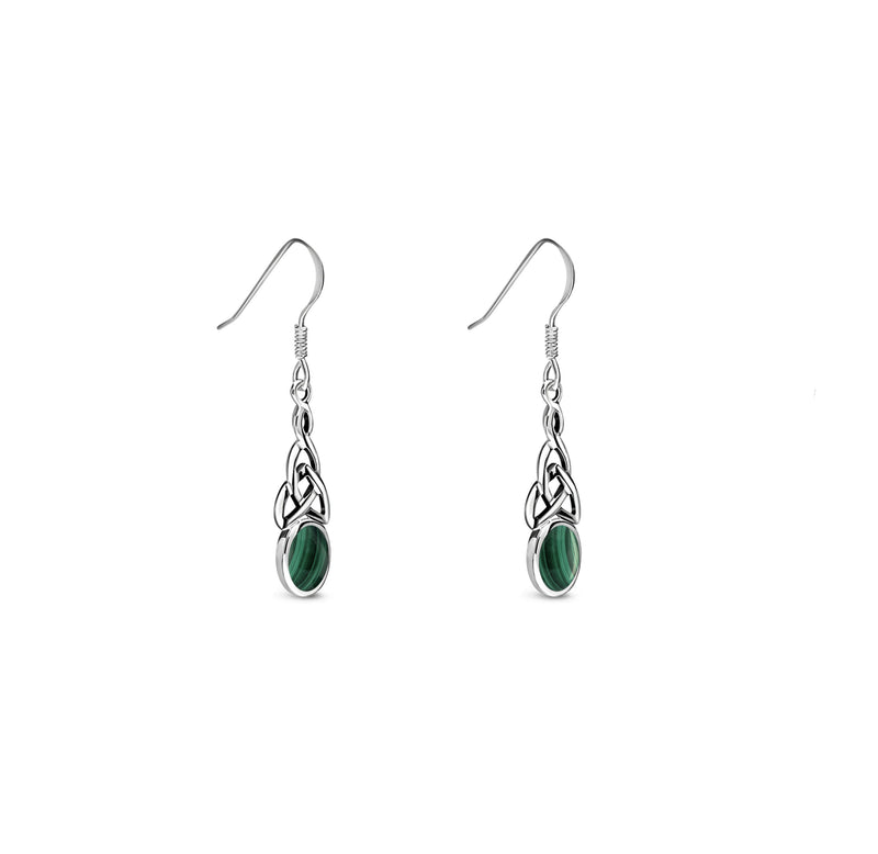 Sterling Silver Malachite Dinky Celtic Oval Drop Earrings